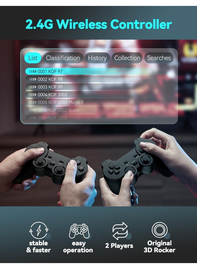 جهاز ألعاب فيديو كلاسيكي بدقة 4K HD، بسعة 64 جيجابايت، مزود بوحدتي تحكم لاسلكيتين بتردد 2.4 جيجا هرتز، سهل الاستخدام، يعمل بمجرد التوصيل، مع العديد من الألعاب الكلاسيكية المدمجة. - Image 3